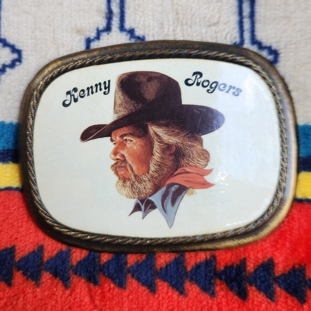 Kenny Rogers Belt Buckle Mens OS White Vintage Country Music Portrait Western